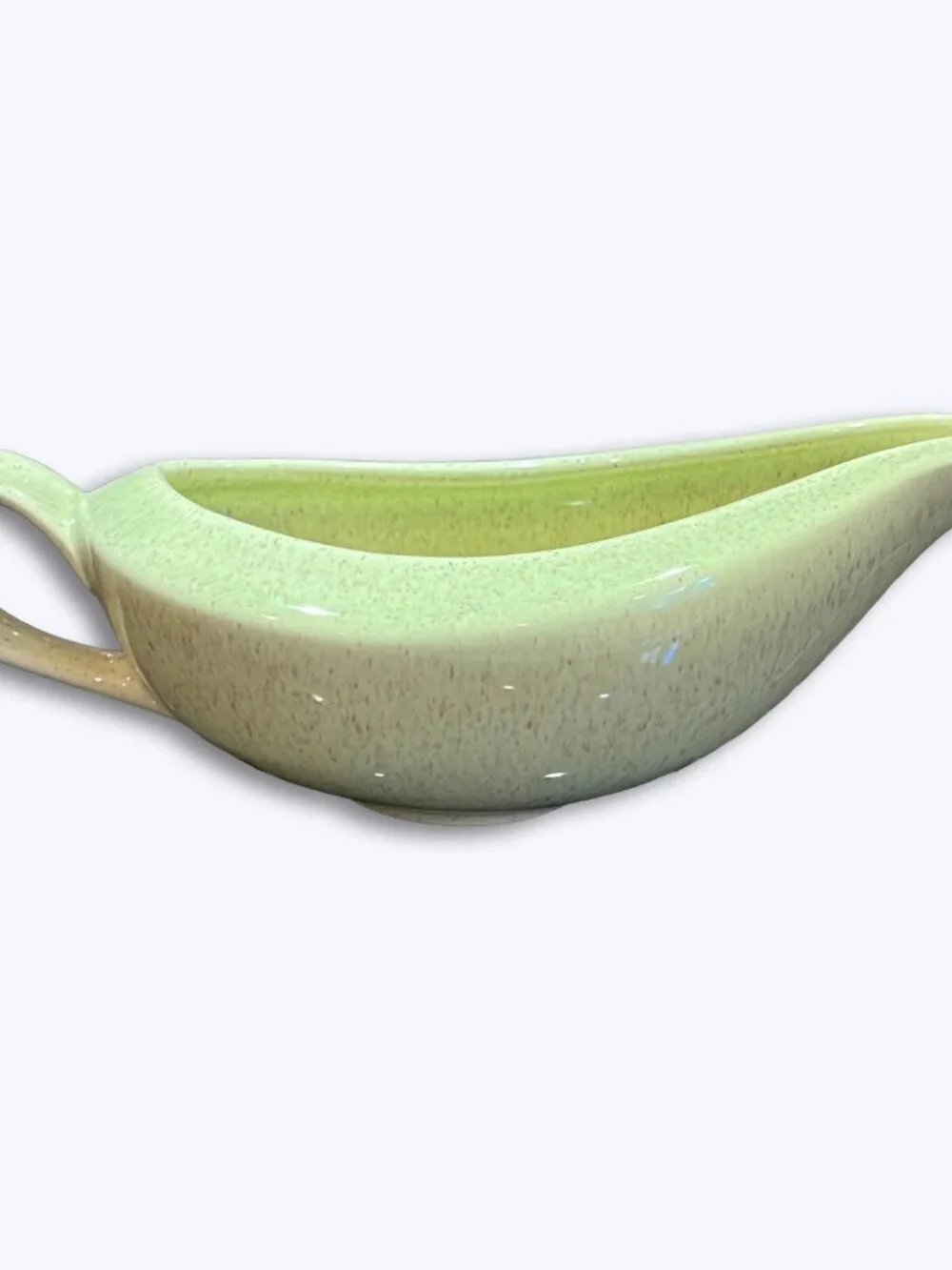 Vtg Laurel Pottery California Living Gravy Boat Green Speckled MCM 1950s Atomic